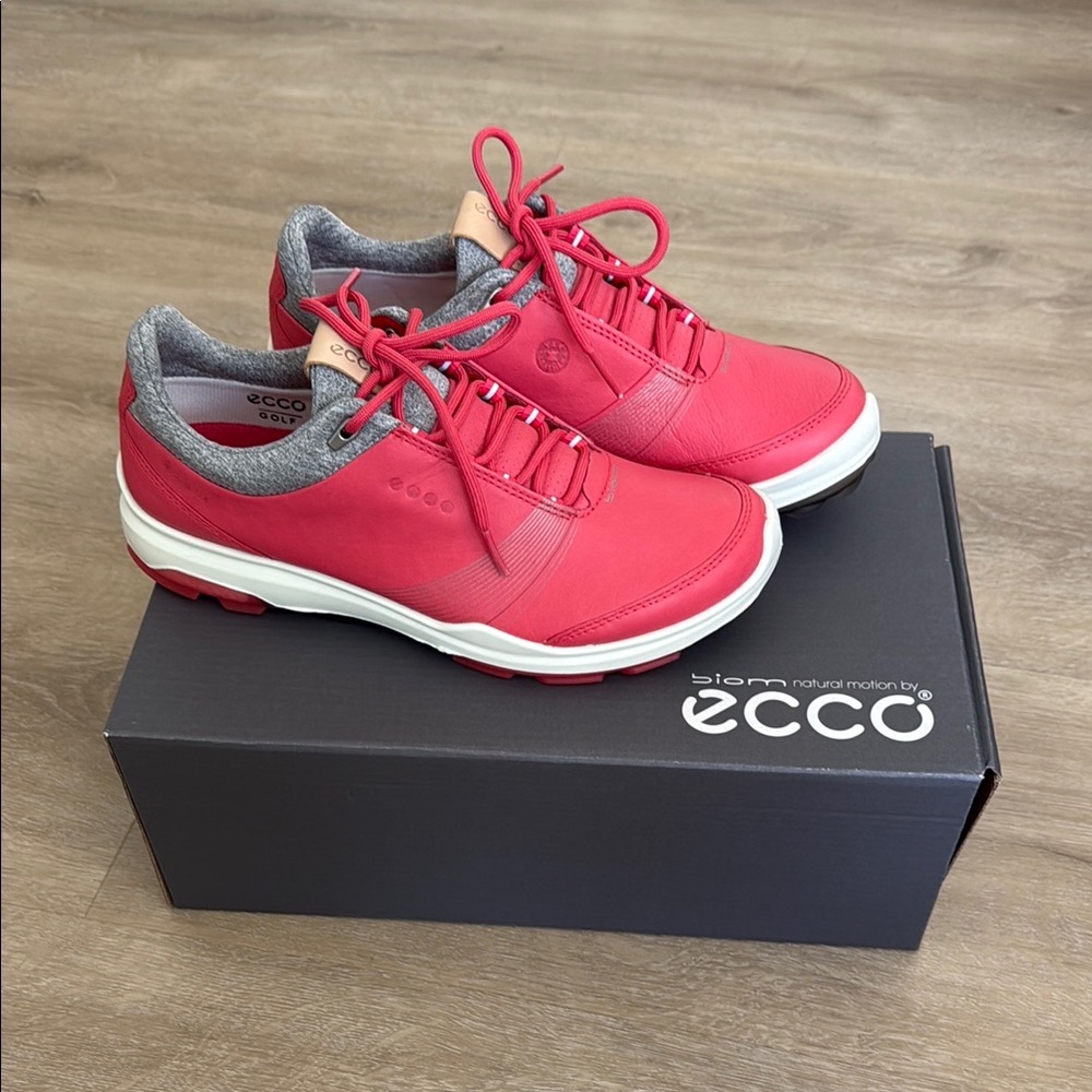 Ecco Women Golf Biom Hybrid 3 Waterproof Teaberry ( Red Pink) Leather Shoes